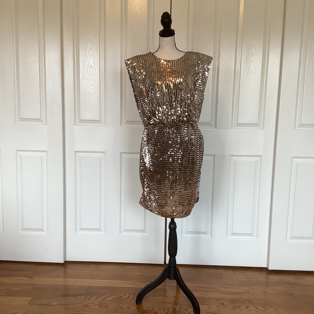 BOSS‎ Hugo Boss Gold Sequin C Dillana Cocktail Dress Womens Size 12 NWT